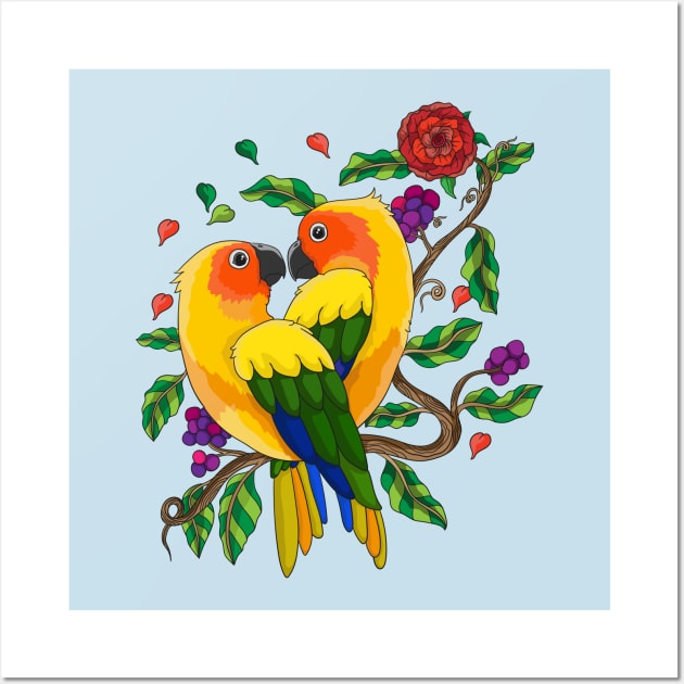 Perched parrot valentine hand drawn Wall Art by Mako Design 